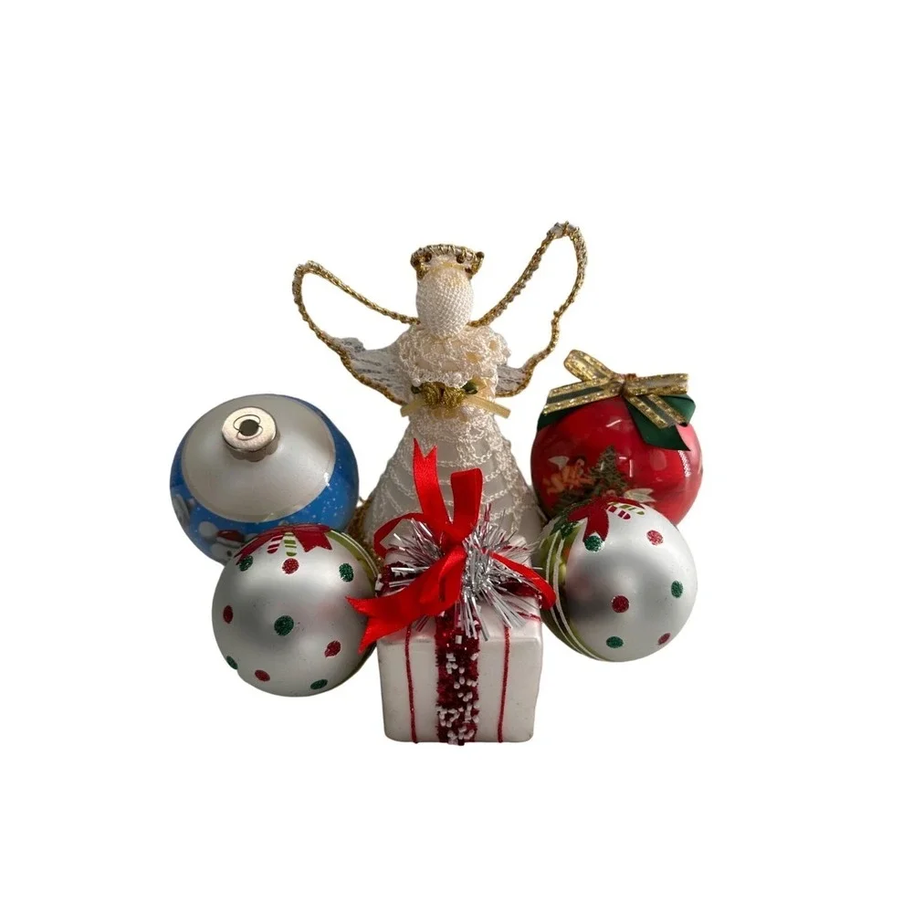 Christmas Ornament Set: Angel Snowman‎ & Cherub Ball Ornaments Gift Box Disney